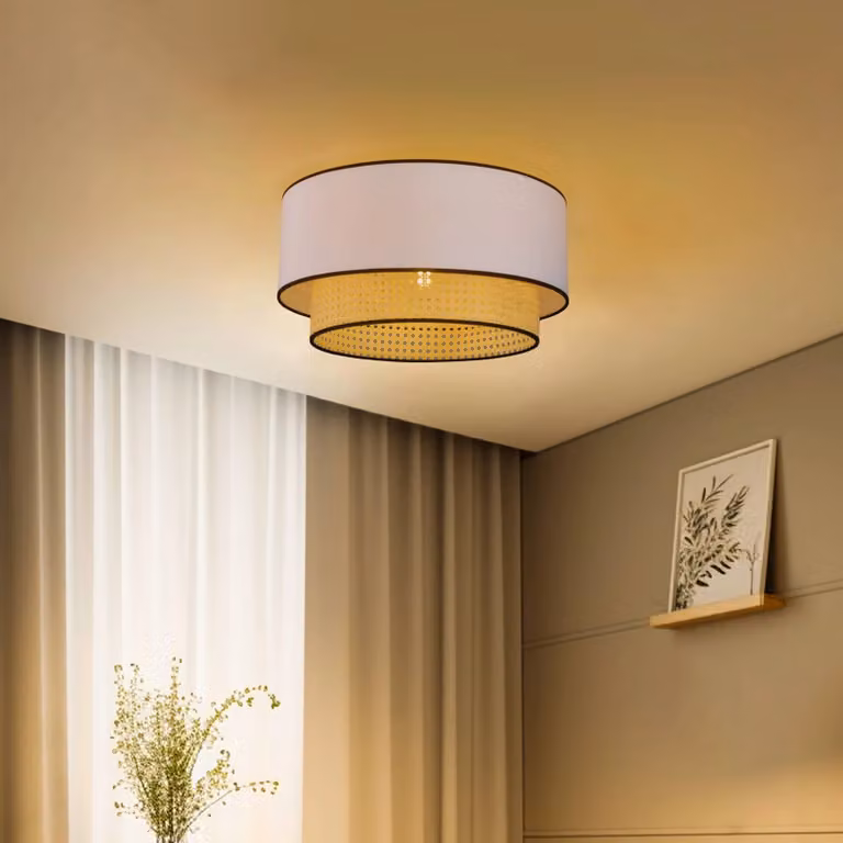 Plafoniera soffitto Boho Duolla, dimmerabile, Bianco / Opale, Soggiorno / Sala da pranzo, Tessuto / Stoffa / Seta, Campagna / Rustiche, Plafoniera