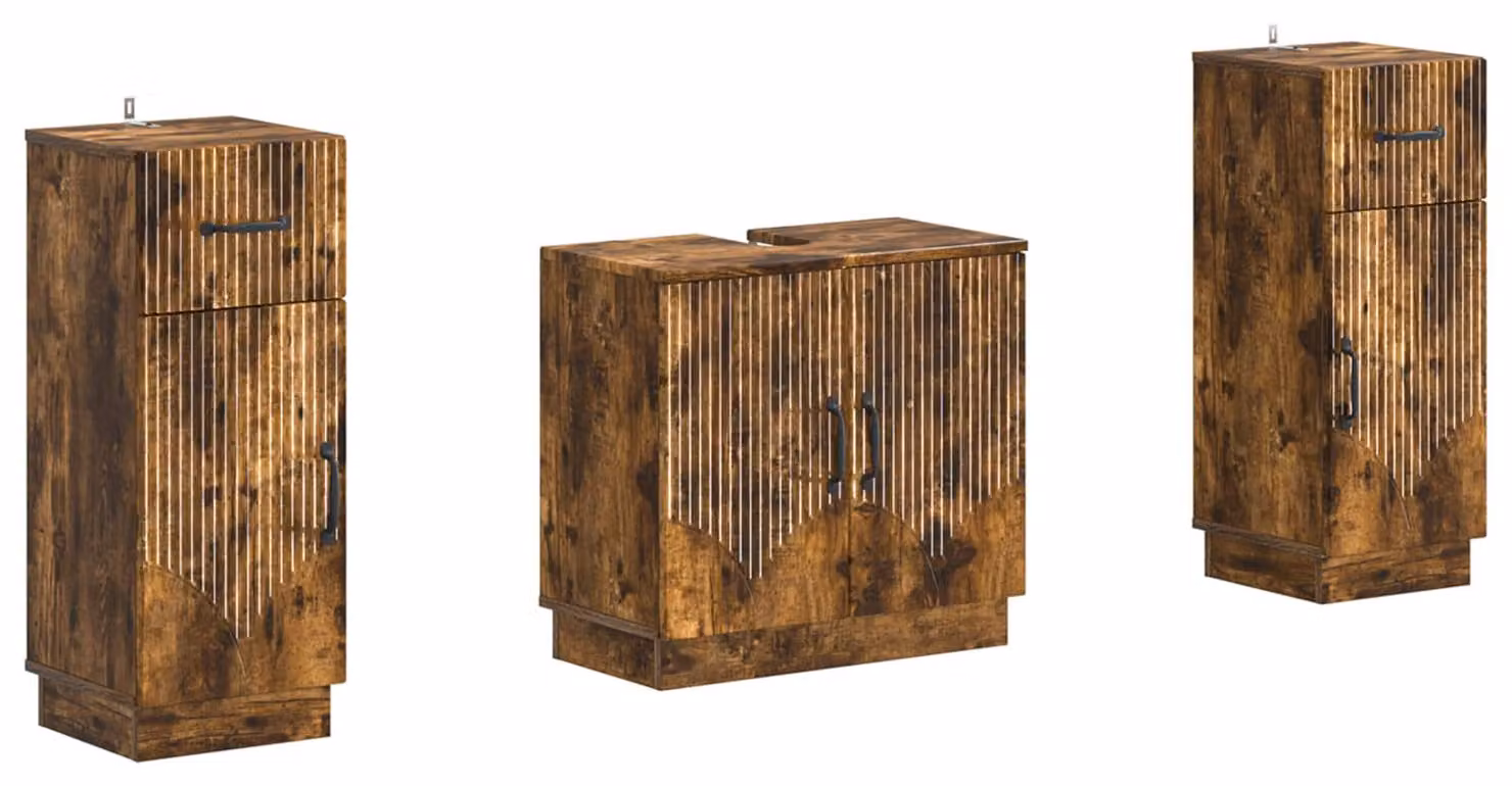 Set di due mobili da bagno HOORN, finitura rovere affumicato