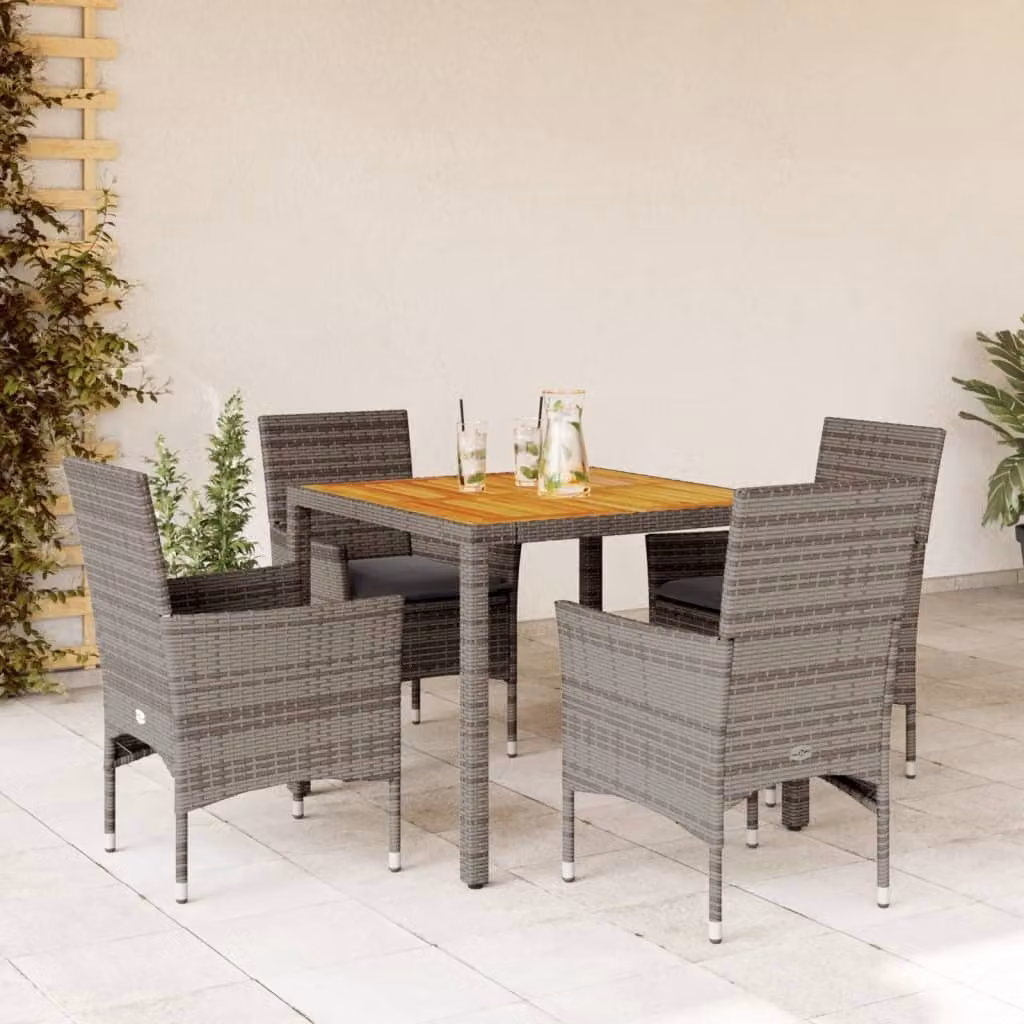 Maison Exclusive - Set Pranzo Giardino 5 pz con Cuscini Grigio Polyrattan Acacia