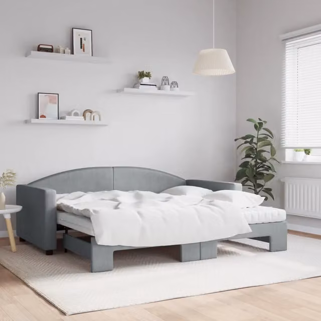 Divano Letto Estraibile vidaXL in Tessuto Grigio con Cassetto per Soggiorno e Camera da Letto L/P/H: 213 x 90 x 75 cm – 1