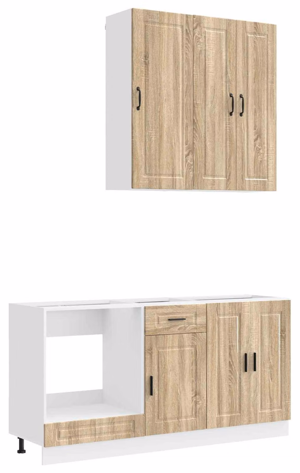 Set di mobili da cucina PORTO, composto da 5 elementi, realizzato in legno impiallacciato effetto noce Sonoma