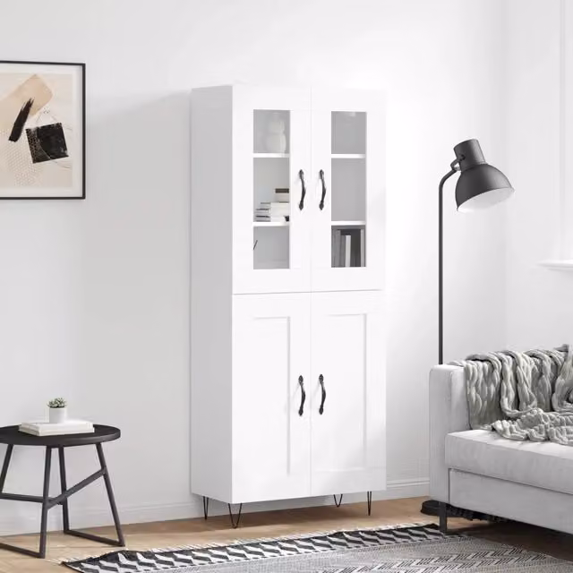Credenza-Buffet-Armadio da cucina Bianca 69,5x34x180 cm in Legno Multistrato 866220
