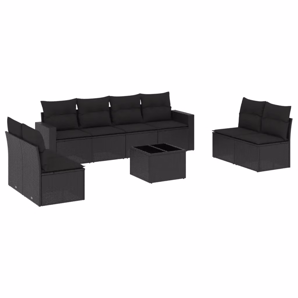 vidaXL Set Divani da Giardino a L 9 pz in Polyrattan Nero con Cuscini e Tavolino da Caffè – 2