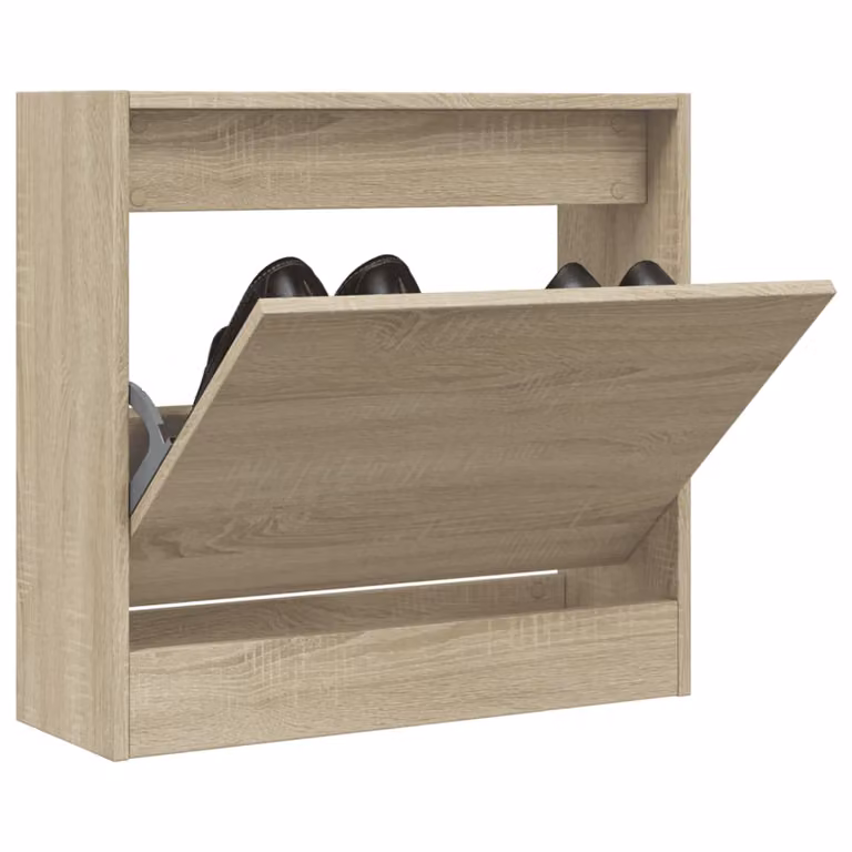 Scarpiera moderna vidaXL in legno color rovere con ante a ribalta, sospesa a parete, L: 60 cm, P: 21 cm, H: 57 cm