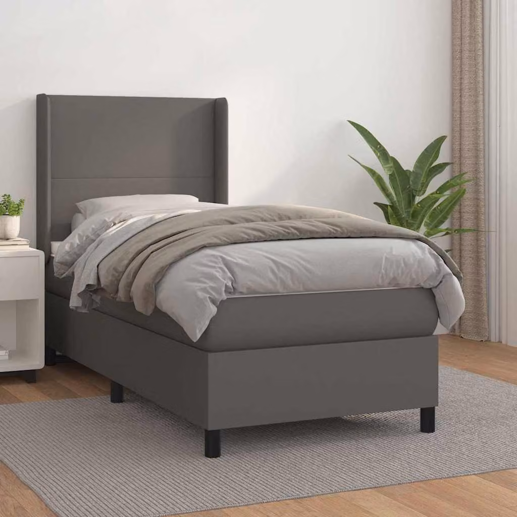 Giroletto a molle con materasso vidaXL in similpelle grigia, L/P/H: 90 x 200 cm – 1