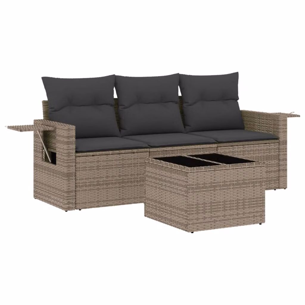 Set Divani da Giardino 4 pz con Cuscini in Polyrattan Grigio