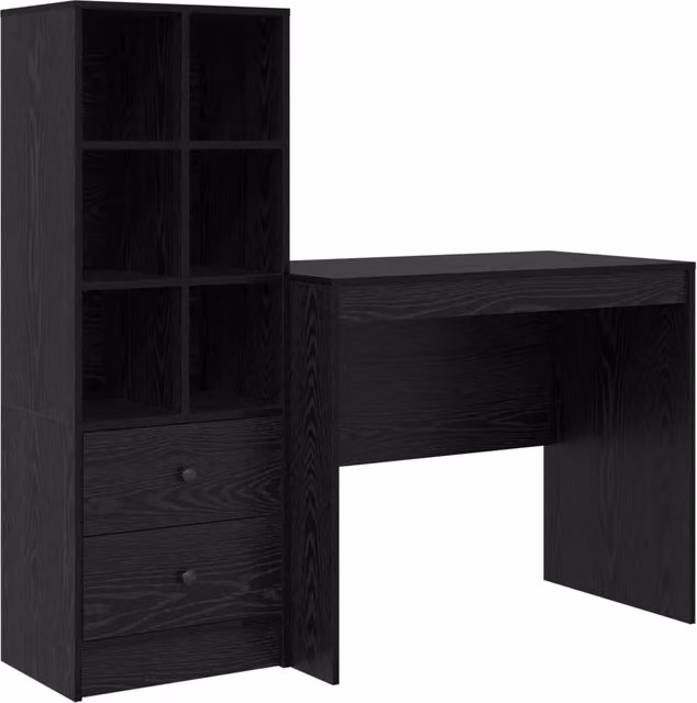 Scrivania | Tavolo da Ufficio con cassetto con lo scaffale 2 pz Rovere Nero