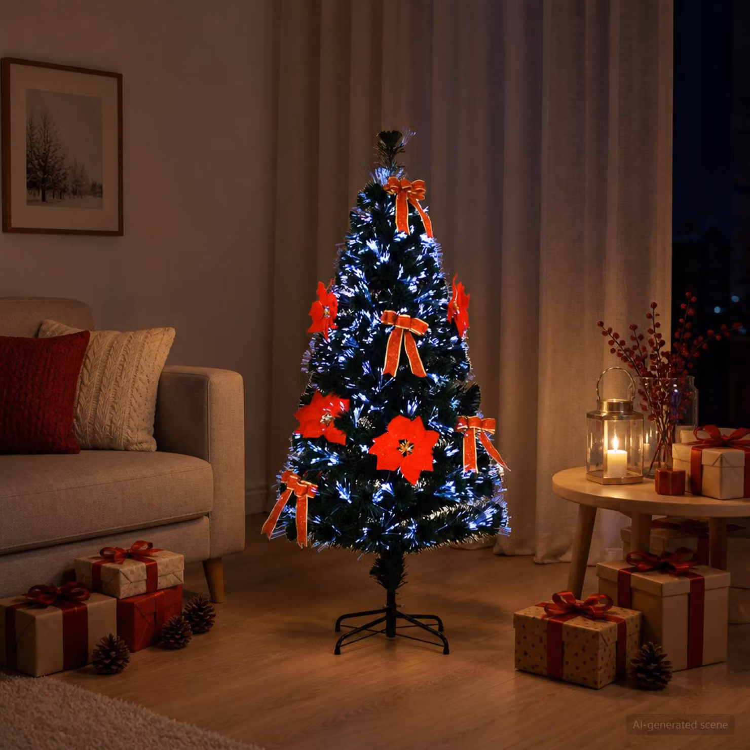 vidaXL Albero di Natale in fibra ottica 150 cm 24 LED Multicolore PVC