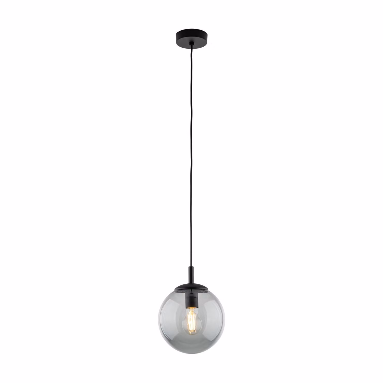 Lampada a sospensione metallo vetro fumé D: 30 cm H: max. 170 cm nero grafite E27 paralume rotondo a globo lampada a sospensione moderna