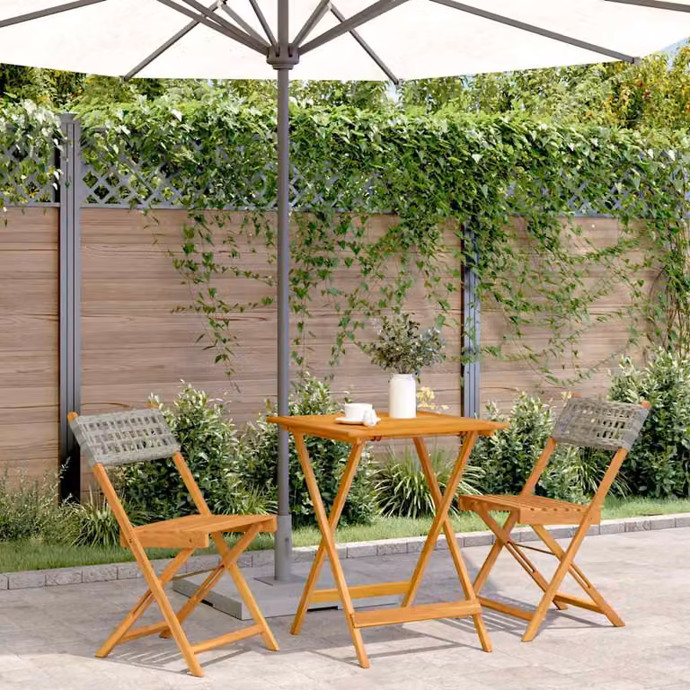 Set da Bistrot 3 pz vidaXL in Polyrattan e Legno di Acacia Grigio e Marrone