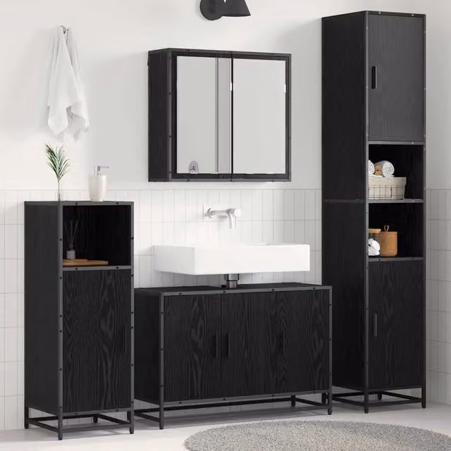 Set di mobili per il bagno 3 pz Rovere Nero 3402398