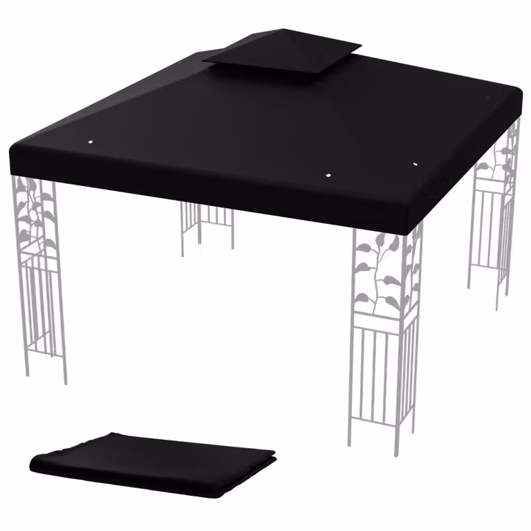 Copertura di ricambio per gazebo a 2 livelli Costway in poliestere Nero 300 x 300 cm