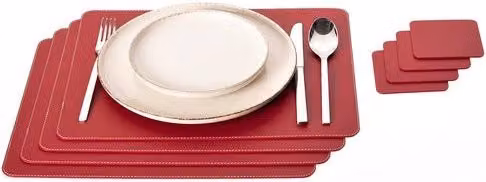 Set di 4 piatti e sottopiani in pelle riciclata, piatti e sottopiani 4, piatti e sottopiani in pelle riciclata, dimensioni 10 x 10 cm (40 x 30 cm, rosso)