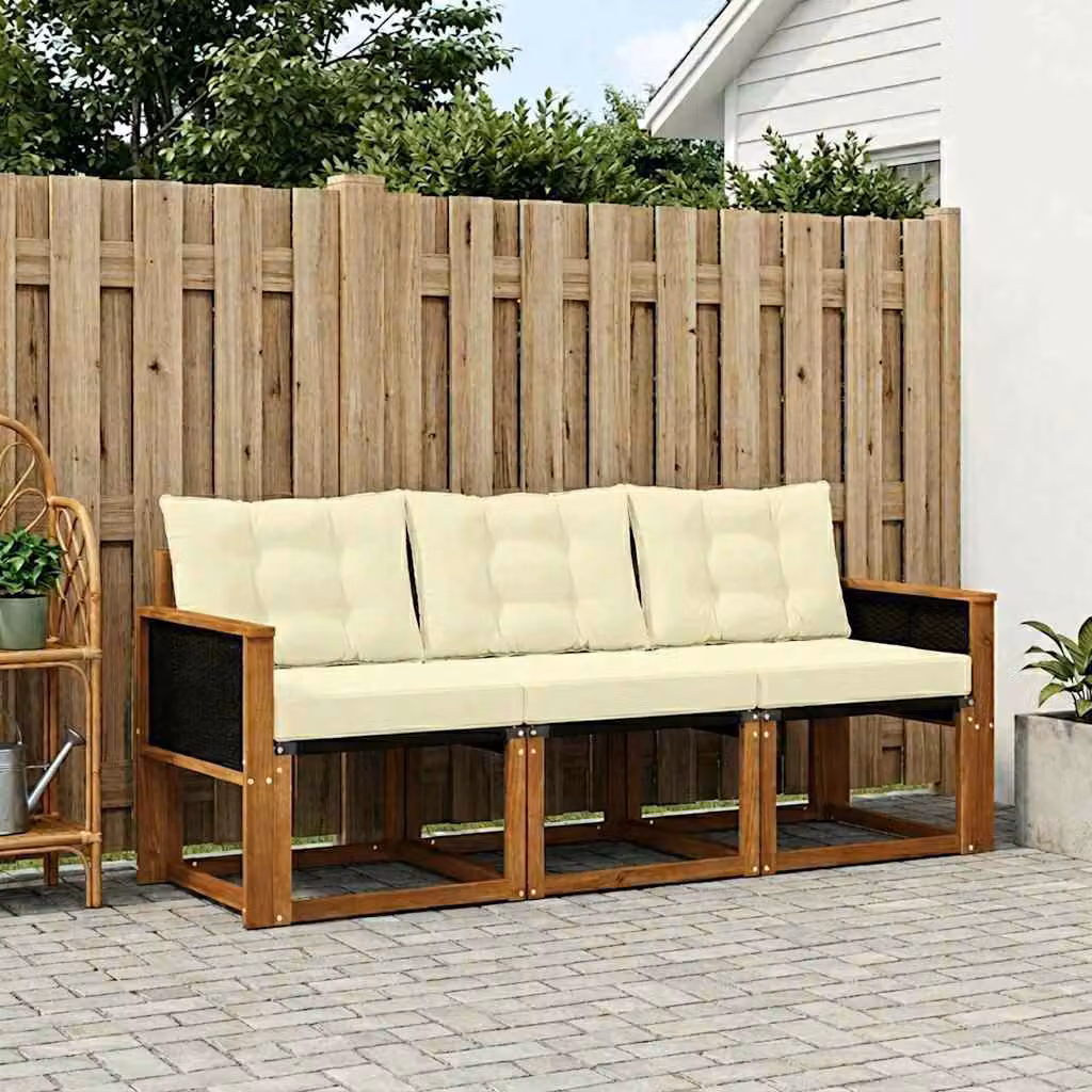 Set di divani da esterno vidaXL in legno di acacia con cuscini, colore beige e marrone