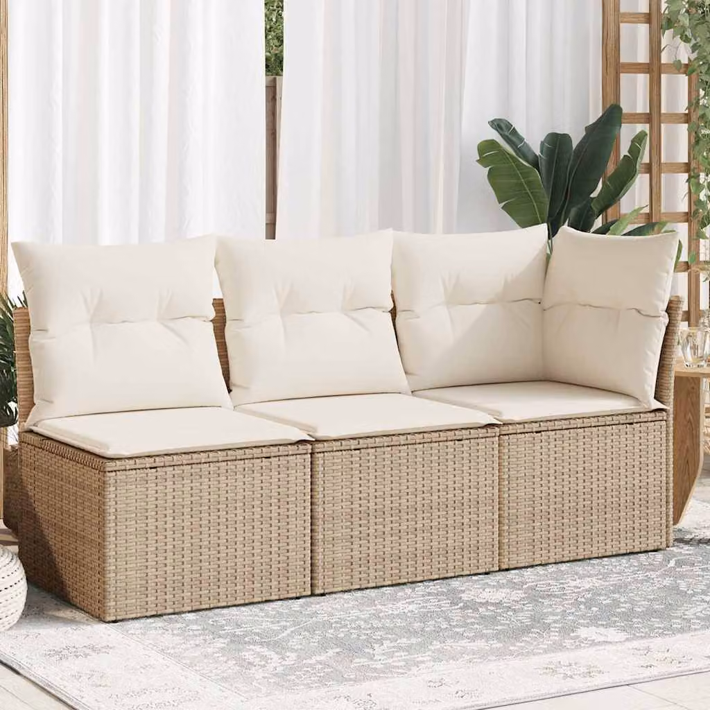 vidaXL Divano da Giardino a 3 Posti in Polyrattan con Cuscini Beige e Bianco