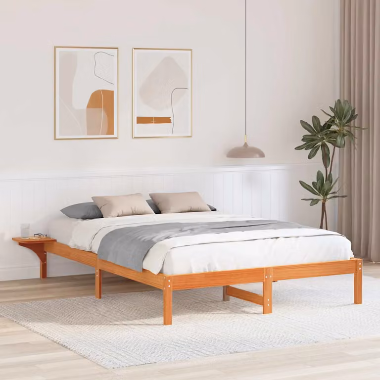 Struttura del letto moderna in pino massello vidaXL, colore marrone cerato, 160 x 200 cm