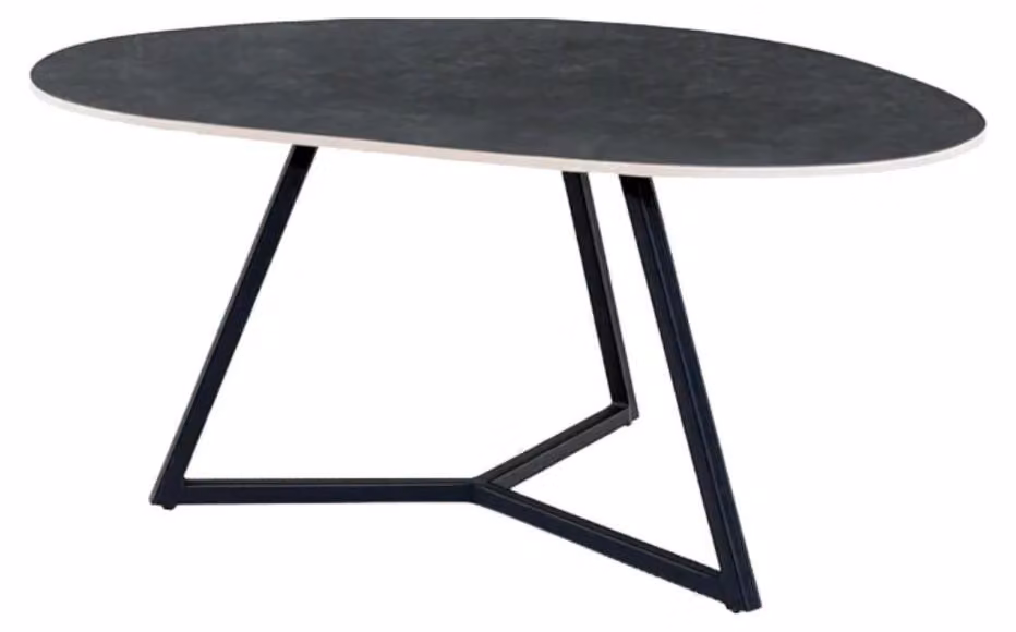 Tavolino basso PETRANO 90 cm in Vetroceramica grigio antracite e metallo nero – Forma organica