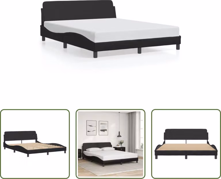 The Living Store Struttura letto con testiera nera 160x200 cm in ecopelle