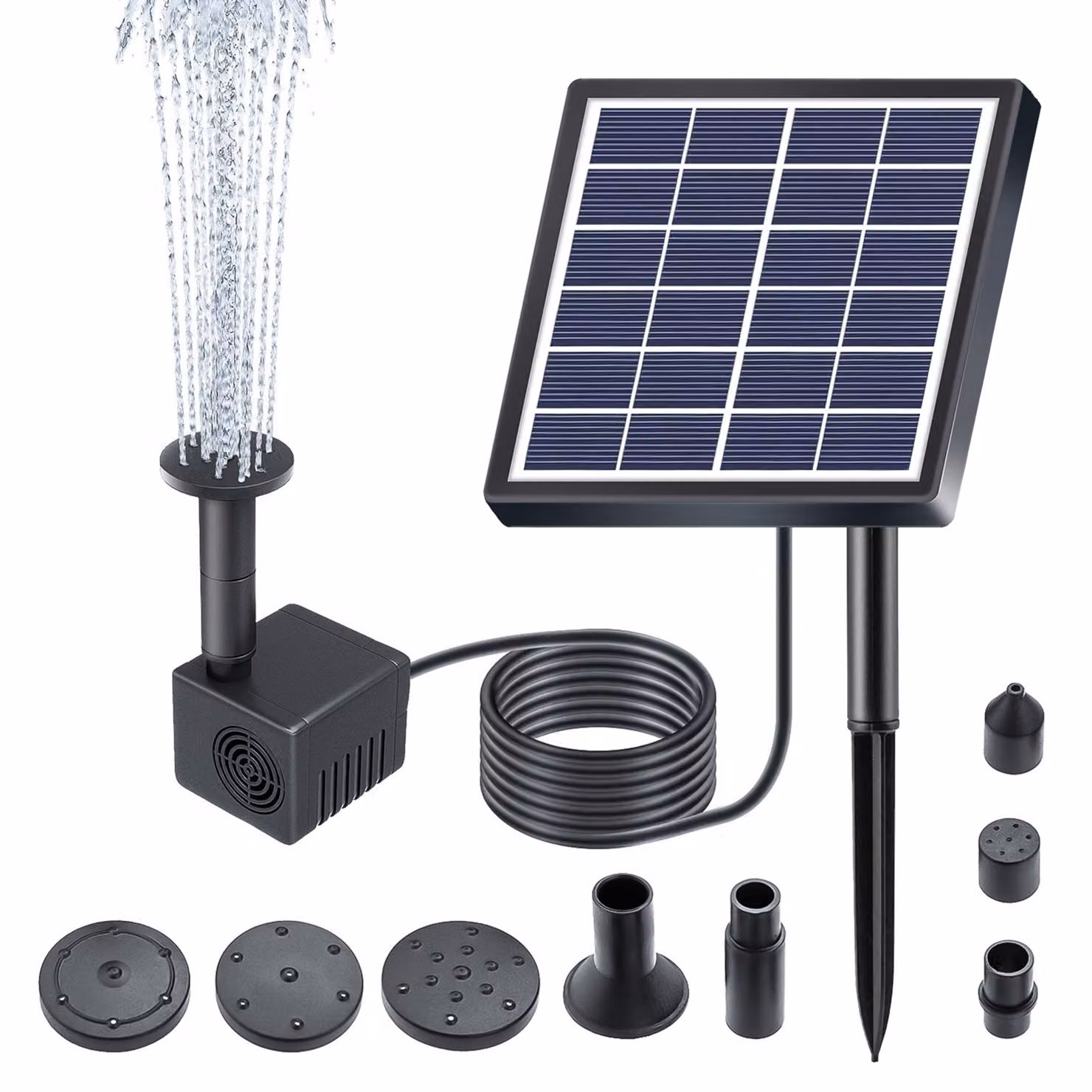 pompa solare per acqua da 6 V 1,5 W, 6 modalità, 160 l/h, altezza corsa 50 cm con 8 ugelli, pompa solare per fontane