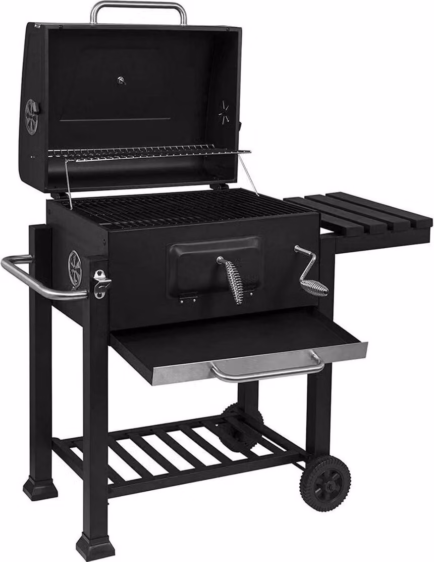 WOLTU CPZ8135sz Barbecue a carbonella Vassoio per carbonella regolabile in altezza Barbecue con ruote 113 x 45,5 x 100 cm Barbecue per giardino, campeggio, nero