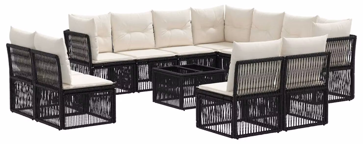 Set Divano da Giardino 12 pcs Nero polyrattan