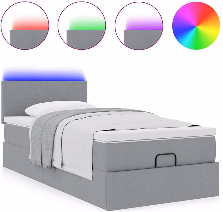 Pouf Letto con Materasso Grigio Chiaro 100x200 cm in Tessuto
