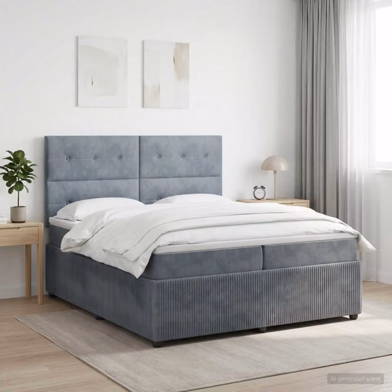 Letto box spring con materasso vidaXL in tessuto grigio e bianco con molle a tasche L/P: 200 x 200 cm