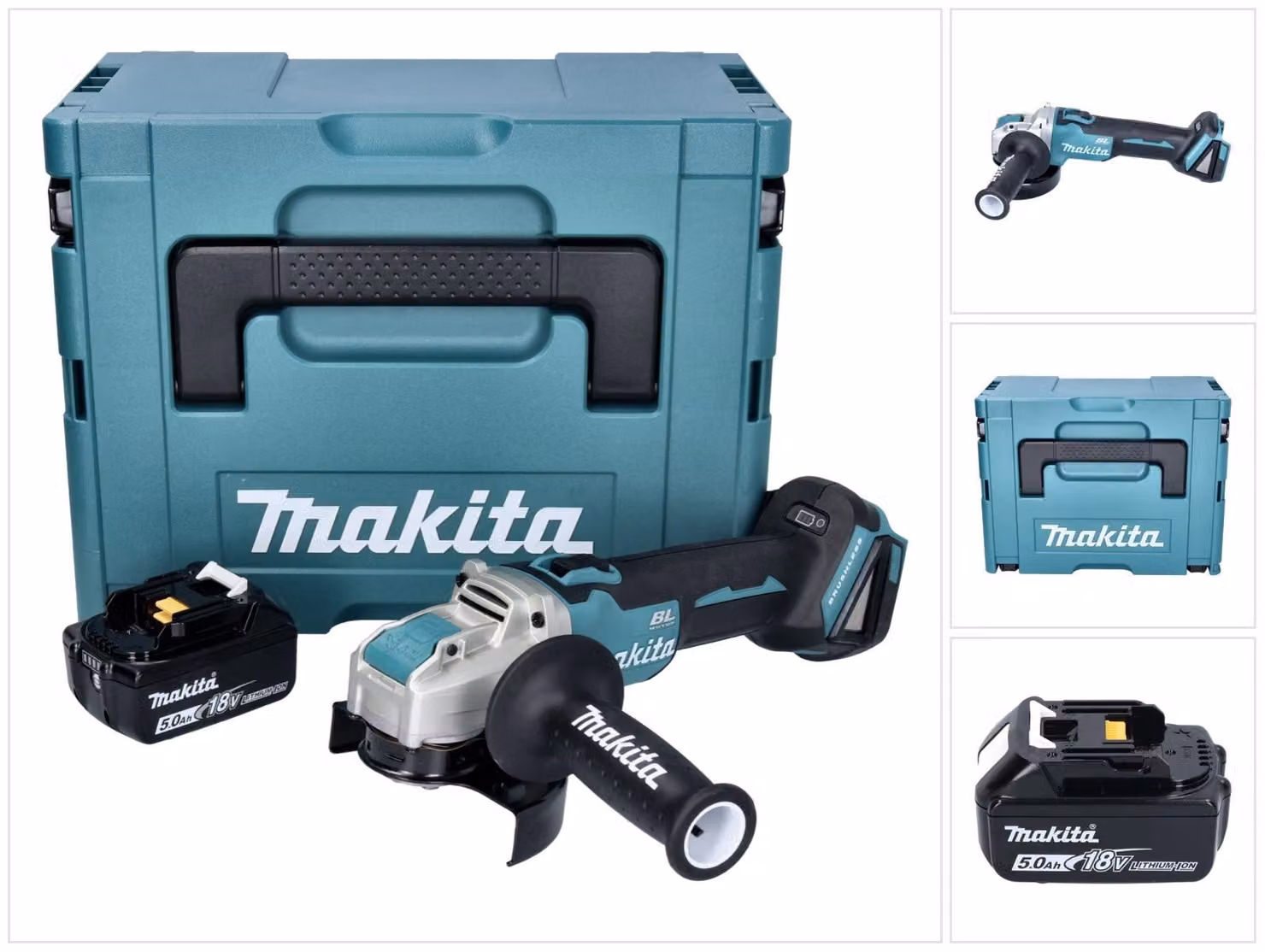 Makita DGA 521 T1X1J Smerigliatrice angolare a batteria 18 V 125 mm X-LOCK Brushless + 1x batteria ricaricabile 5,0 Ah + Makpac - senza caricabatterie