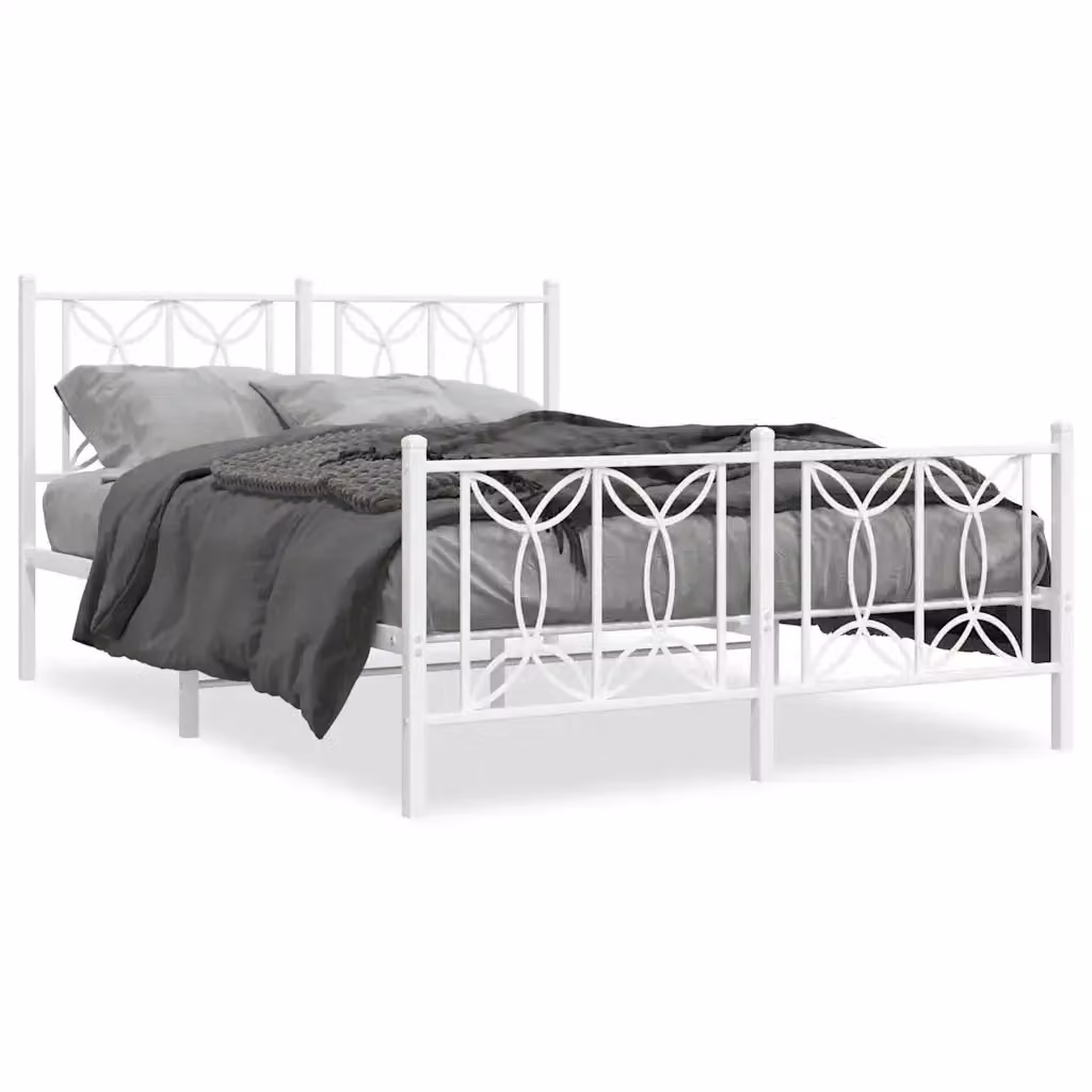 Letto con Testiera e Pediera in Metallo Bianco vidaXL L: 135 cm, P: 190 cm, H: 90 cm – 2