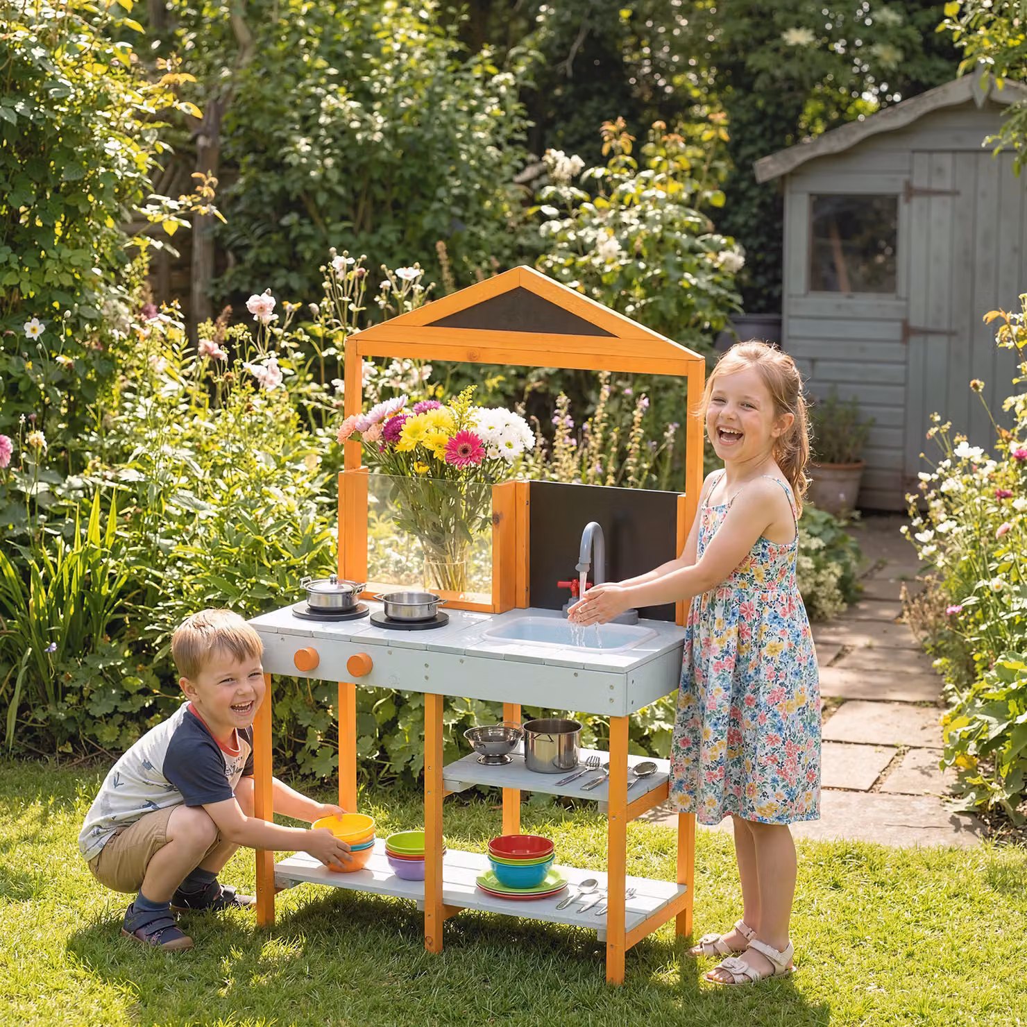Cucina da gioco in legno per bambini AIYAPLAY con piano cottura e lavello removibile, Celeste – 2
