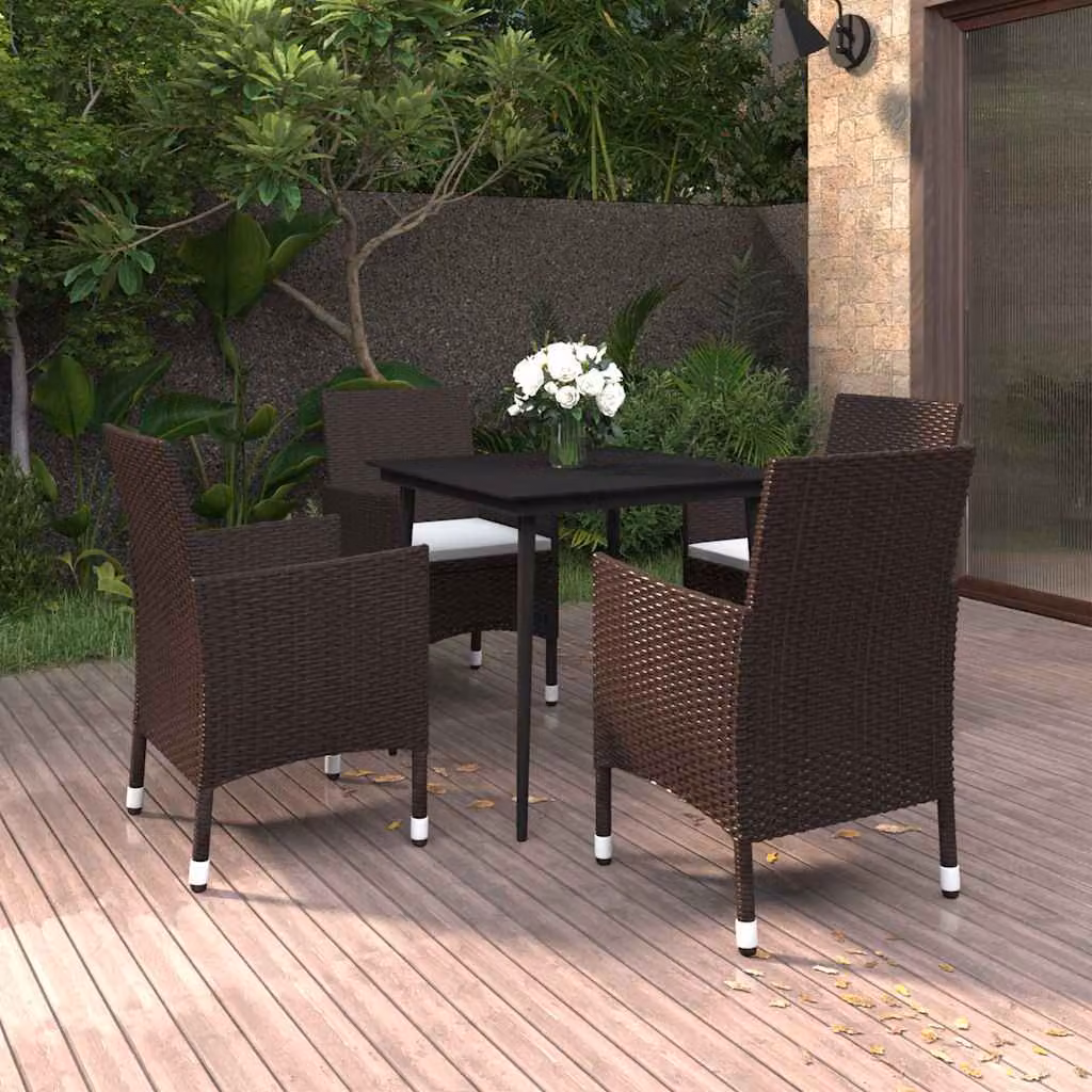 Set da pranzo per giardino vidaXL in polyrattan con tavolo in vetro e 5 sedie con cuscini