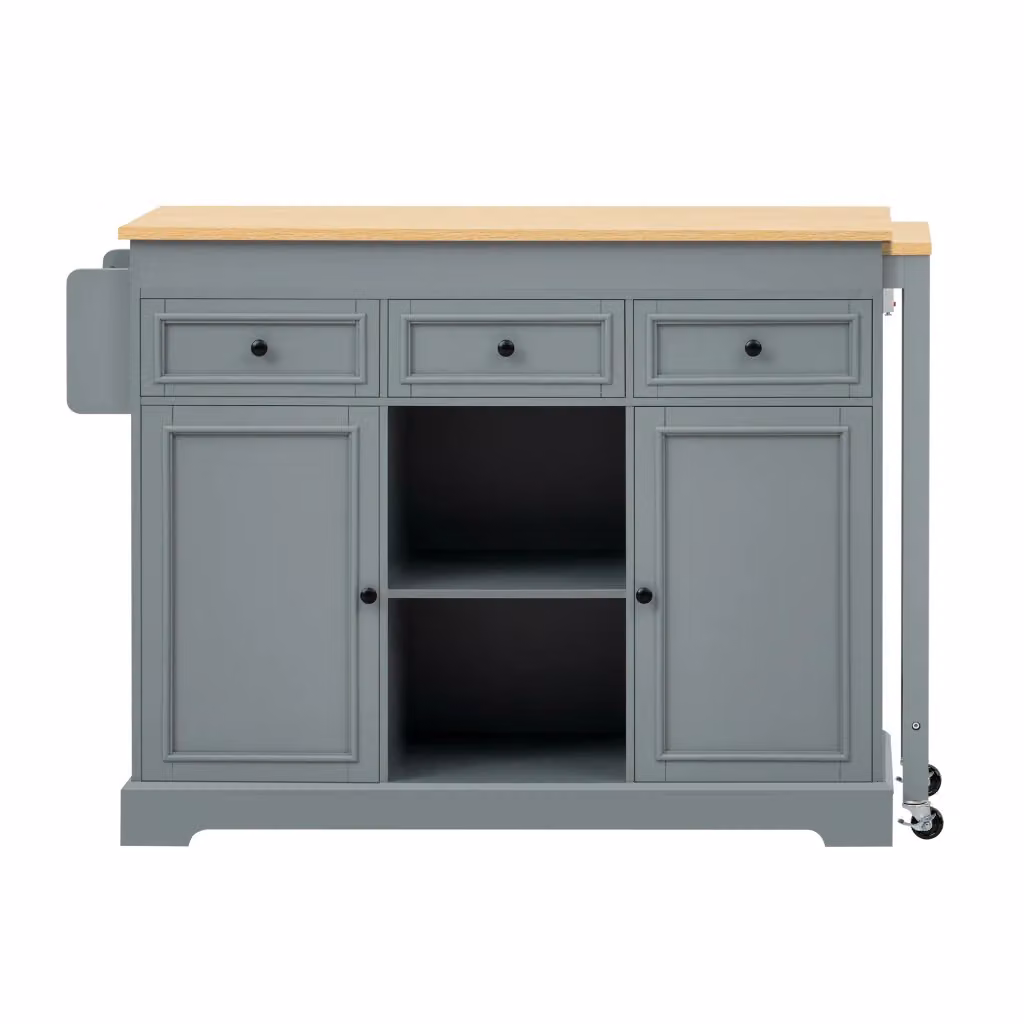 Mobile cucina moderno grigio con 3 cassetti, ripiani aperti e piano estraibile, L: 112 cm, P: 45 cm, H: 92 cm – 2
