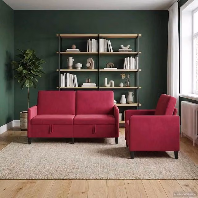 Set di divani vidaXL moderno in tessuto rosso con seduta a sollevamento e coperture rimovibili