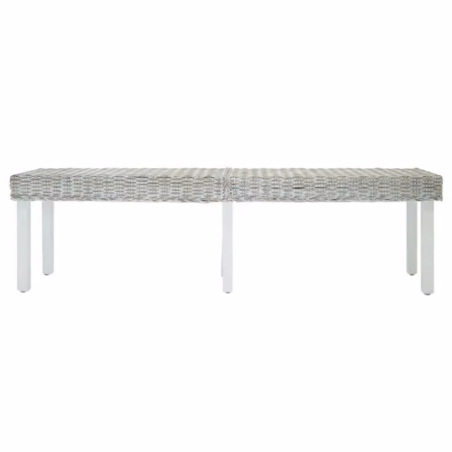 Panca-Sgabello Design Mania Bianca in Rattan Kubu Naturale e Legno di Mogano L: 160 cm, P: 35 cm, H: 45 cm