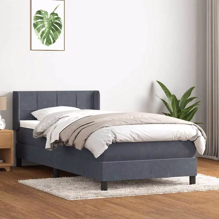 vidaXL Giroletto a Molle con Materasso Ibrido in Velluto Grigio e Bianco L: 83 cm, P: 223 cm, H: 88 cm