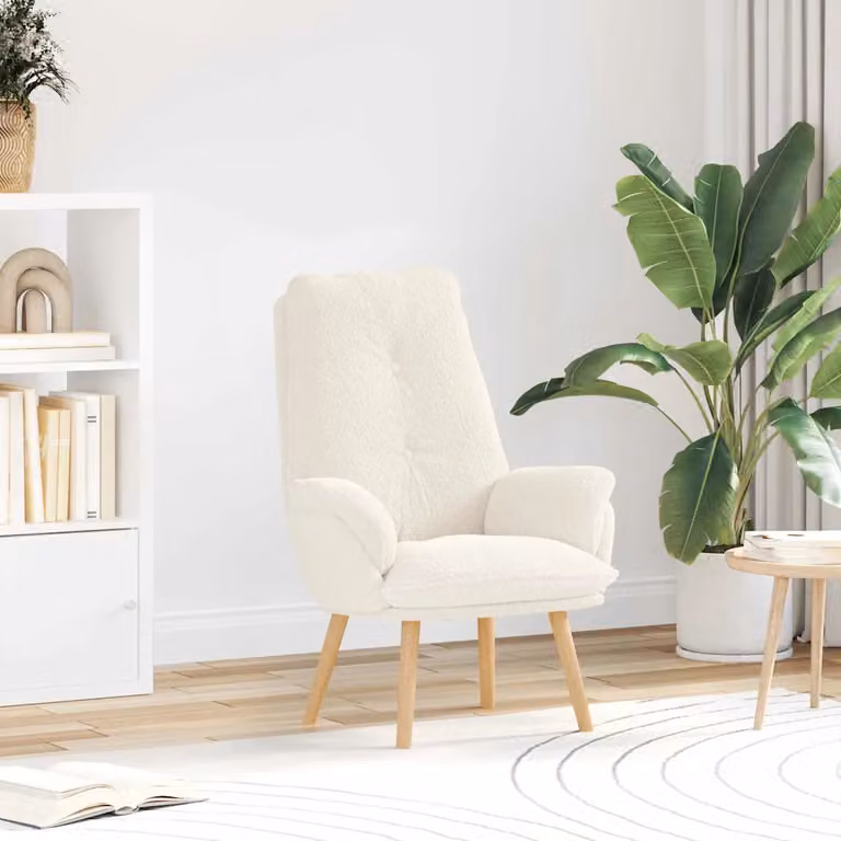 Poltrona relax moderna vidaXL in tessuto Sherpa color crema e bianco, L: 69 cm, P: 74 cm, H: 93 cm