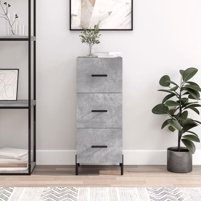 Credenza moderna vidaXL in legno e metallo, Grigio Cemento, L/P/H: 34,5 x 34,5 x 90 cm