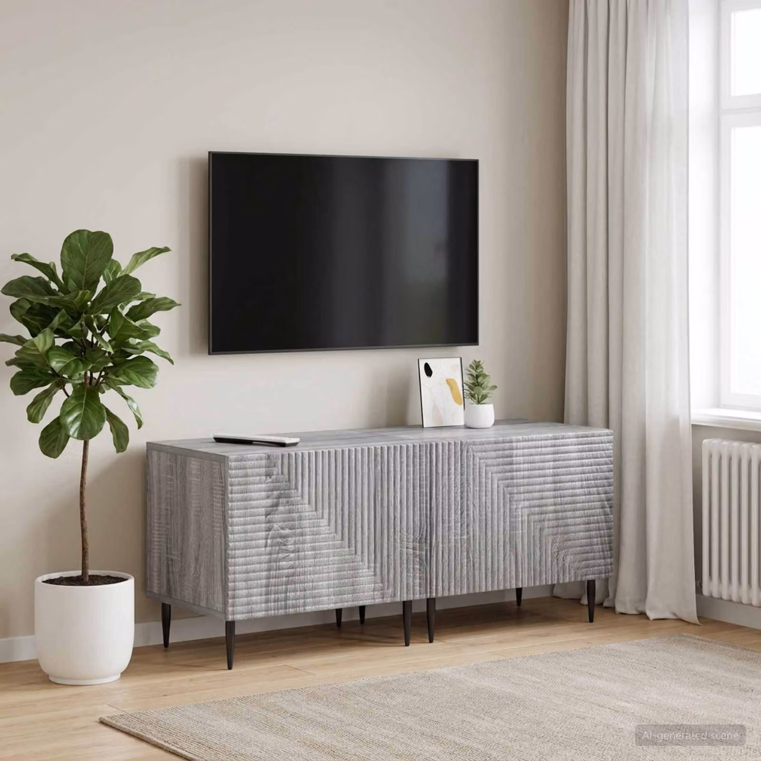 Mobile TV vidaXL in legno ingegnerizzato color grigio Sonoma con scomparti multimediali e design moderno