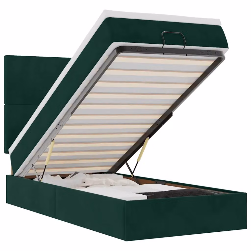 Letto con contenitore a sollevamento vidaXL in velluto verde e bianco con illuminazione sottostante e porta USB, L/P/H: 190 x 90 x 128 cm – 2