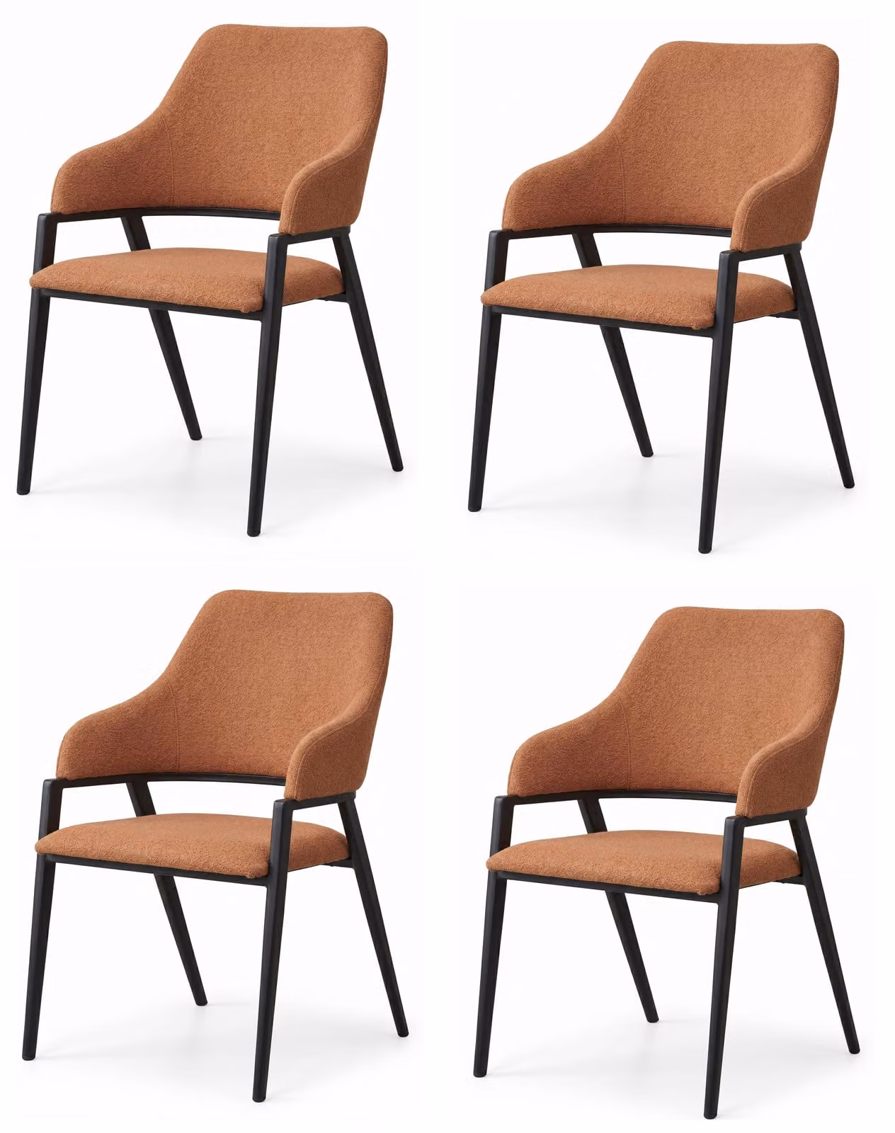 Set di 4 sedie da pranzo in stile scandinavo, colore arancione, rivestimento in tessuto, design ricercato