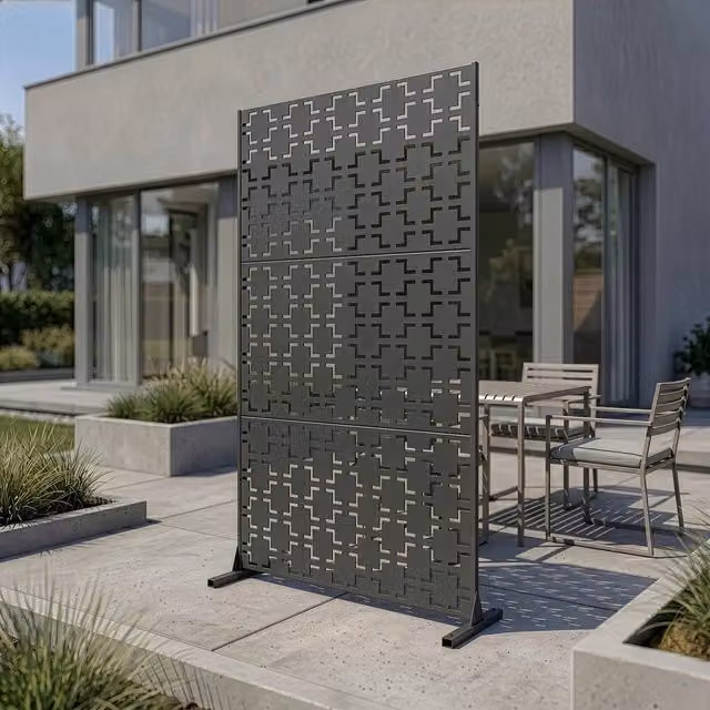Pannello Divisorio Basciano casa.pro in Acciaio con Struttura Traforata Geometrica, Grigio Antracite, H: 180 cm, L: 90 cm, P: 40 cm – 1