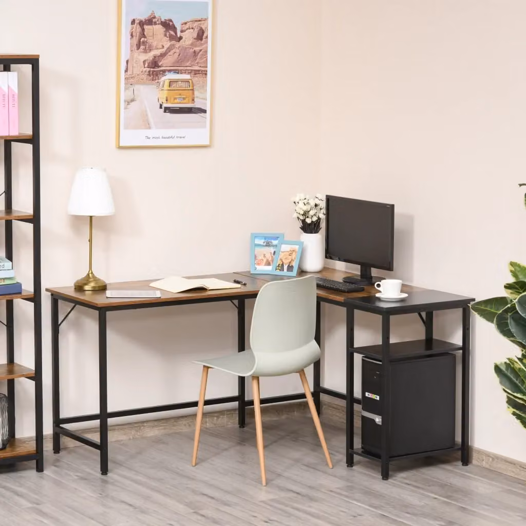 EasyComfort Scrivania Angolare in Stile Industriale con Ripiano Laterale in Legno e Metallo Nero e Marrone, L/P/H: 150 x 120 x 75 cm – 2