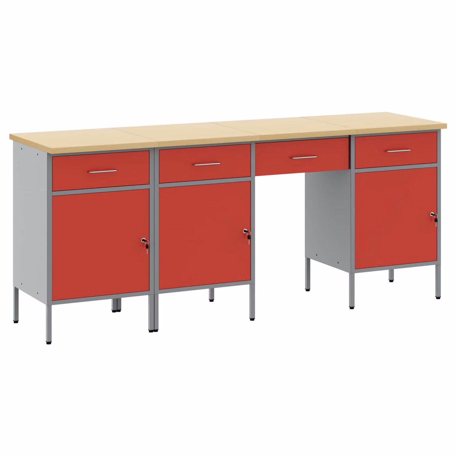 Carrello mobile da lavoro vidaXL in legno ingegnerizzato e acciaio, Rosso, set da 4 pezzi con serratura