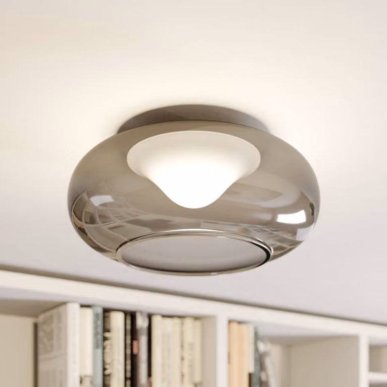 Plafoniera a LED Mijo Lucande, Alluminio / Grigio / Zincato, Camera da letto, Vetro, Moderno, Plafoniera LED