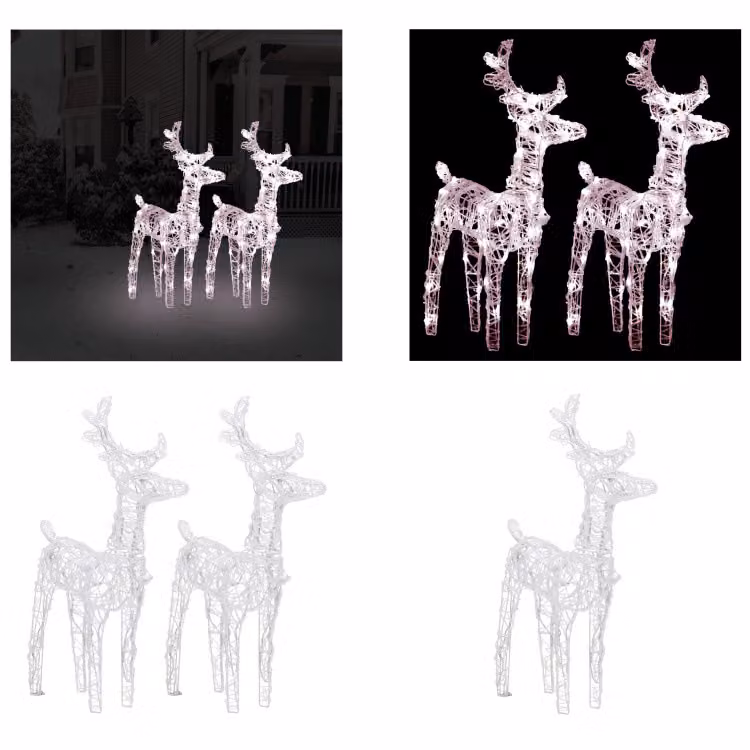 vidaXL Renna LED 2 pz. Bianco caldo 80 LED acrilico - Renna di Natale - Renna di Natale - Renna illuminata - Decorazione natalizia