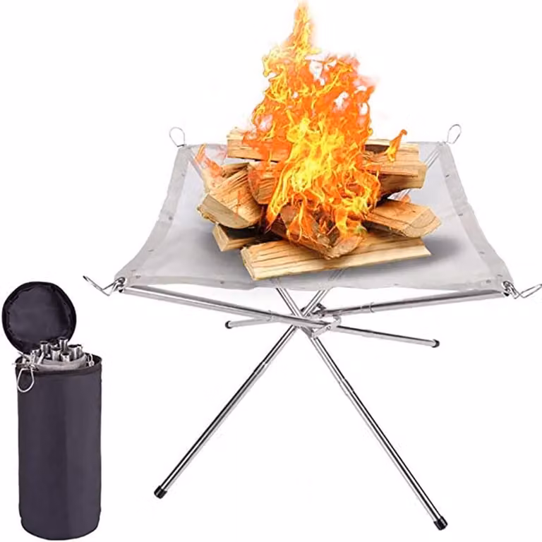 Omgoods - Braciere portatile - Pieghevole - Acciaio inossidabile 304 - Per terrazza/giardino - Include borsa per il trasporto - Elevata resistenza al calore - Camino da esterno