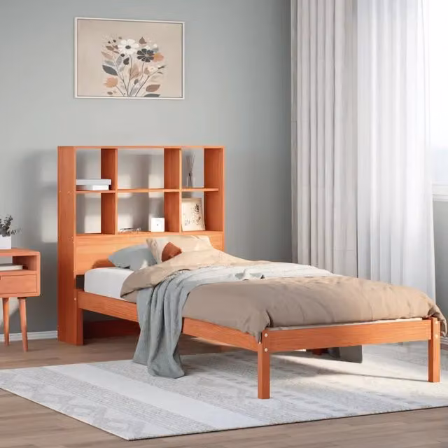 Letto Libreria vidaXL in Pino Massiccio Marrone Cera con Ripiani Laterali L/P/H: 228.5 x 106.0 x 110.0 cm