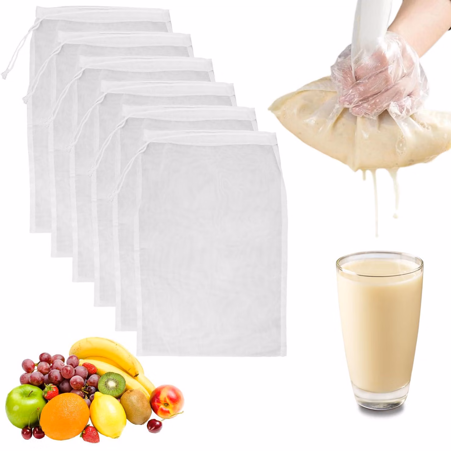 15 sacchetti in nylon riutilizzabili per preparare il latte di frutta secca, dimensioni 30 x 20 cm