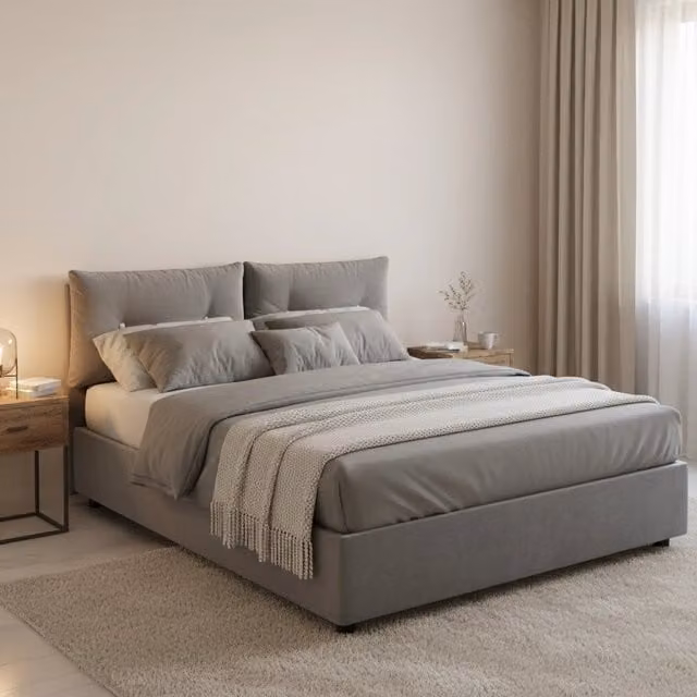 Letto Agamennone Talamo Italia, Piazza e Mezza con Base Contenitore Alzabile, Grigio, L 120 x P 200 cm