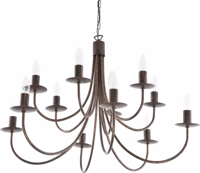 Lampada a sospensione tradizionale, portacandele, nero, oro antico, LUMEN OLD 710/12